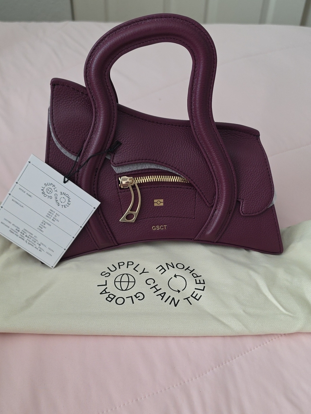 MSCHF Global Supply Chain Telephone Plum Structured Leather Top-Handle Bag